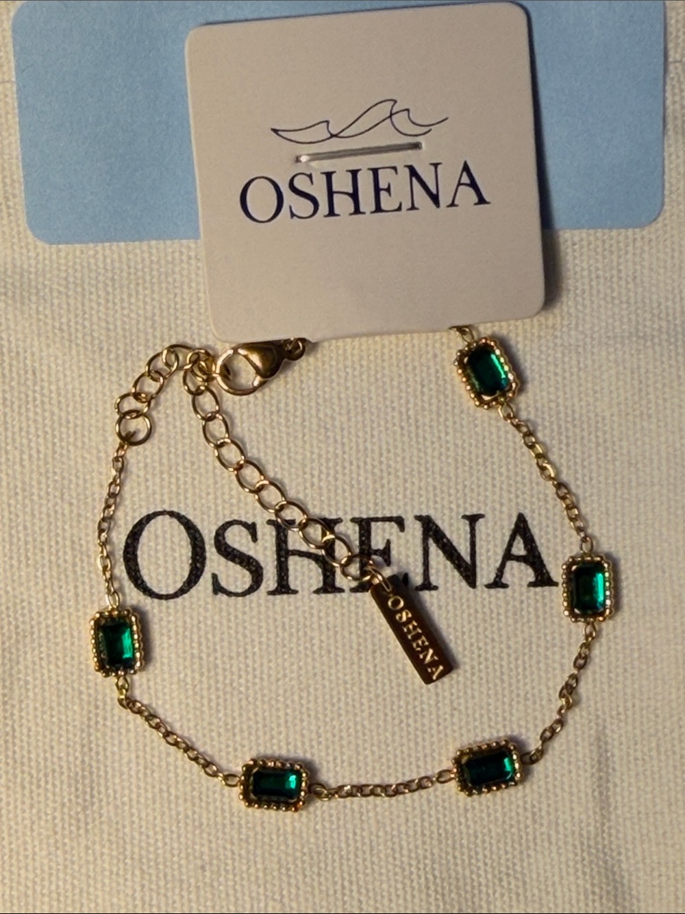 Oshena Gold Bracelet with Emerald Green Stones